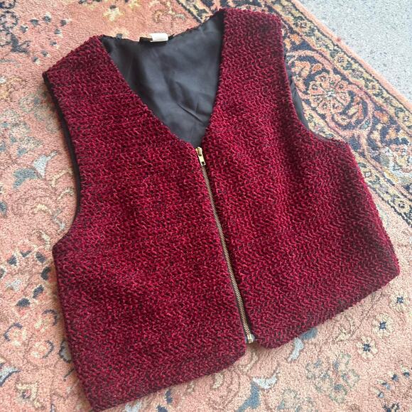 Saddle River Women's Medium Vest burgundy Textured Zip Up - Picture 2 of 3